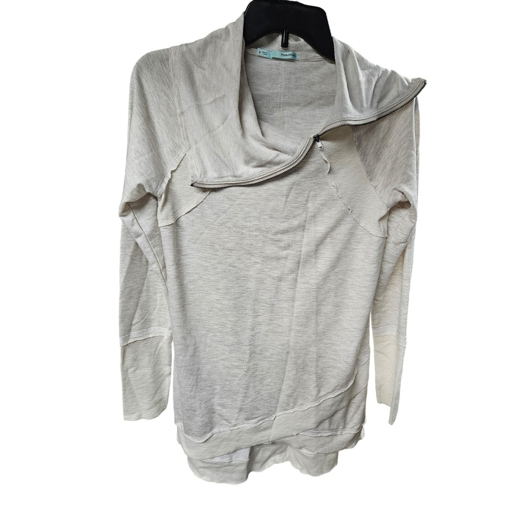 Maurice's Women's‎ Size S Gray Asymmetrical Zip Cowl Neck Long Sleeve Tunic Top